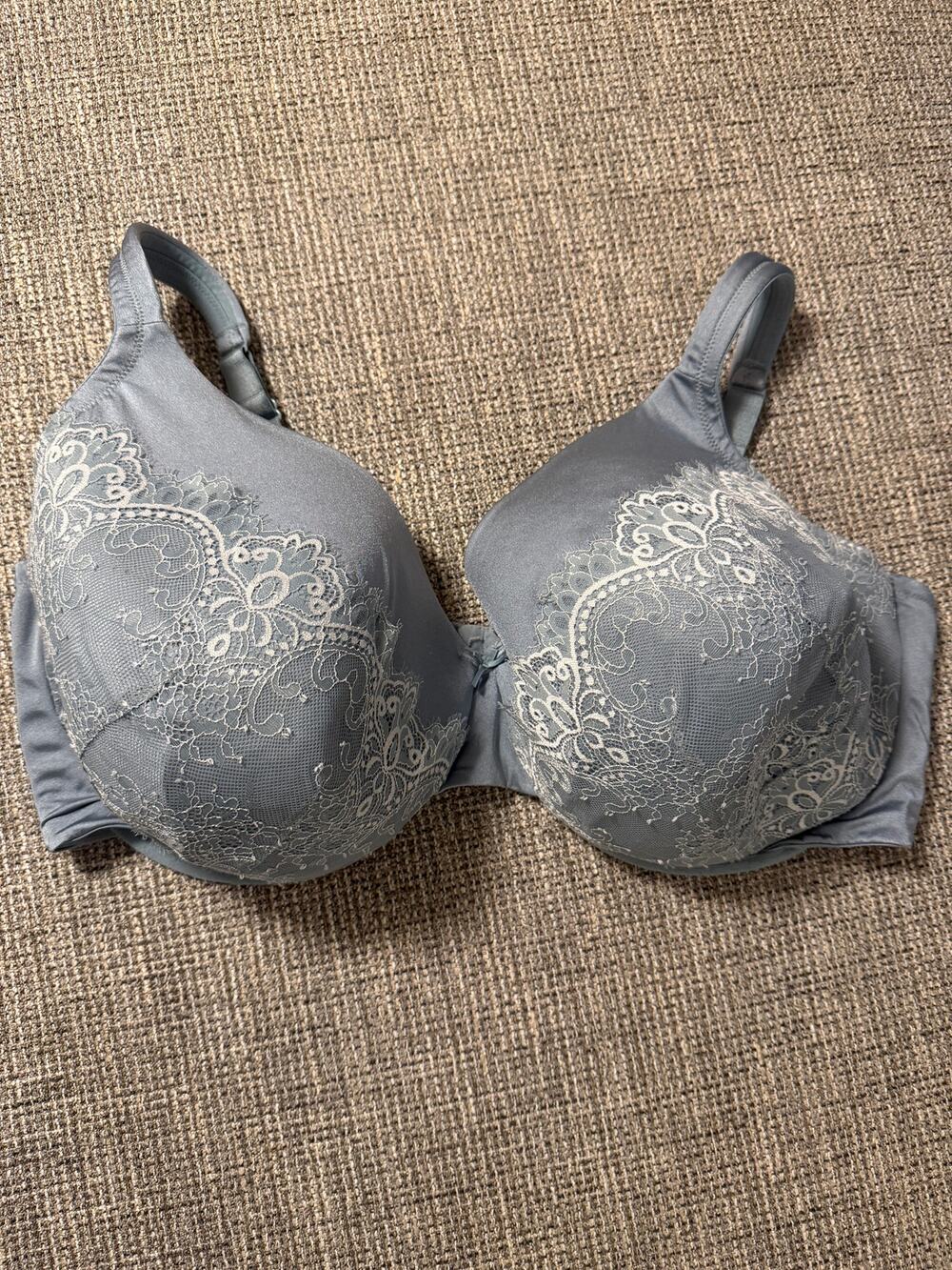Cacique 46H Lightly Lined Full Coverage Bra Sage Blue Floral Lace